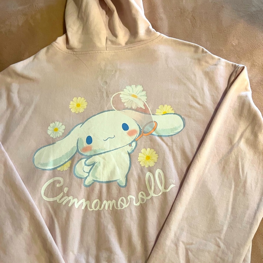 Hello Kitty Cinnamoroll pale light pink crop hoodie